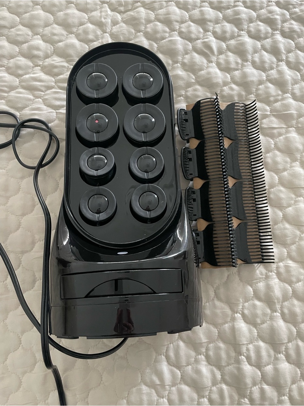 Black Heated Hair Roller Set with Clips - Professional Styling